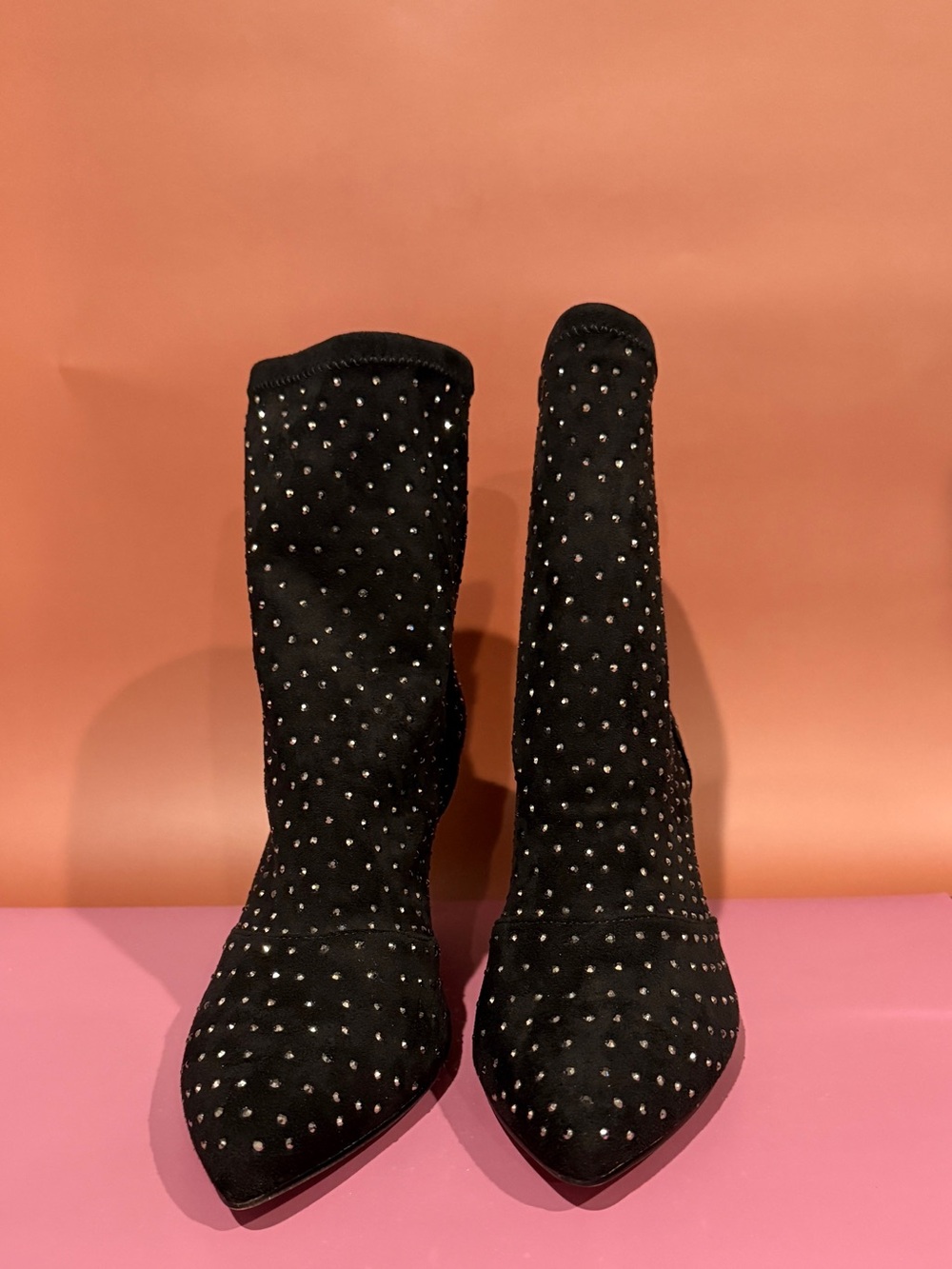 Rebecca Minkoff Black Studded Pointed Toe Heeled Boots